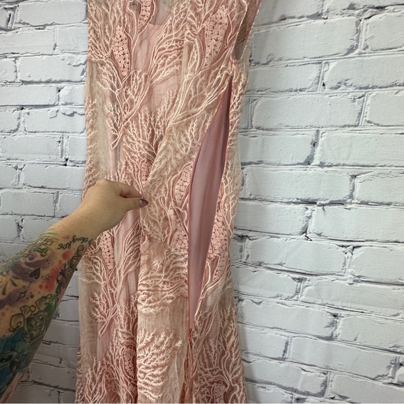 Sundance Silk Coral Embroidered Maxi Dress Gown Sz 10 Blush Pink Boho Wedding - Picture 7 of 11
